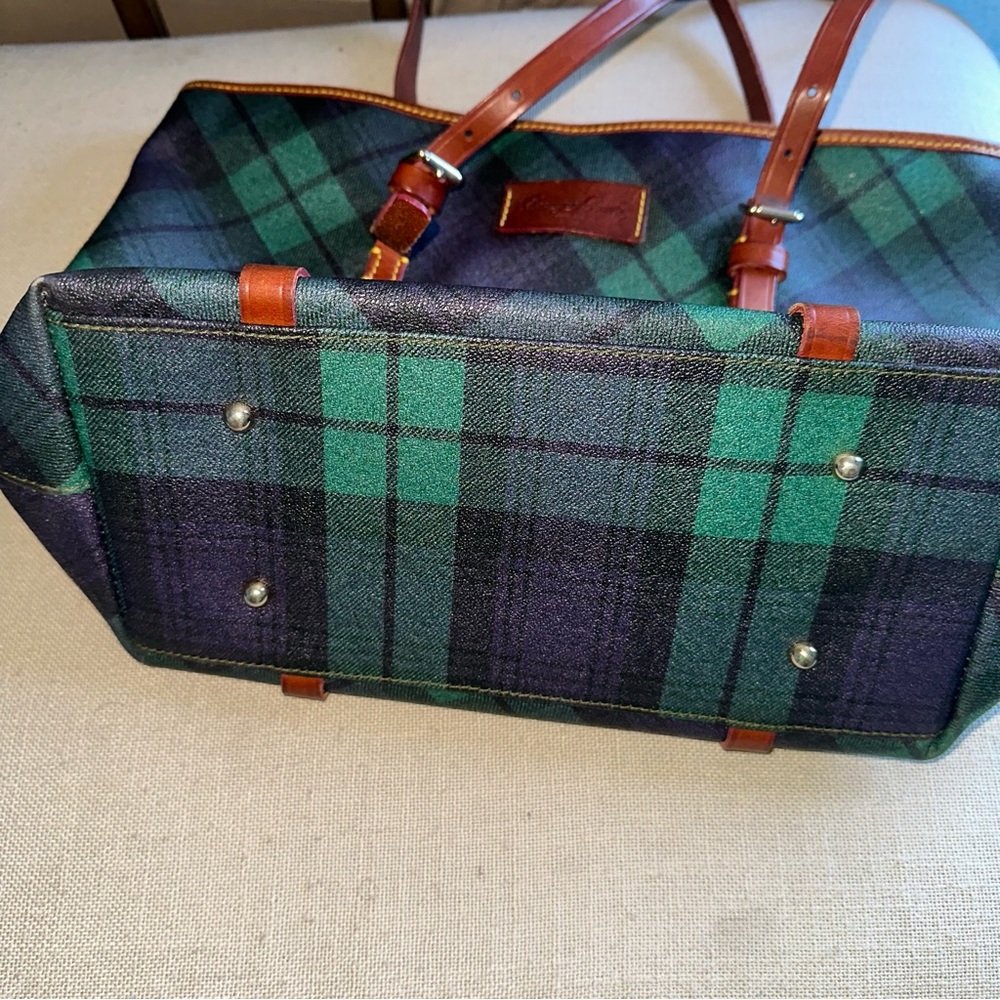 Plaid Tote Bag with Brown Leather Straps - Picture 8 of 9